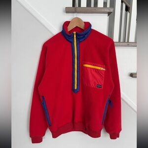 PATAGONIA VINTAGE Red Fleece Pullover with Blue and Yellow Accents